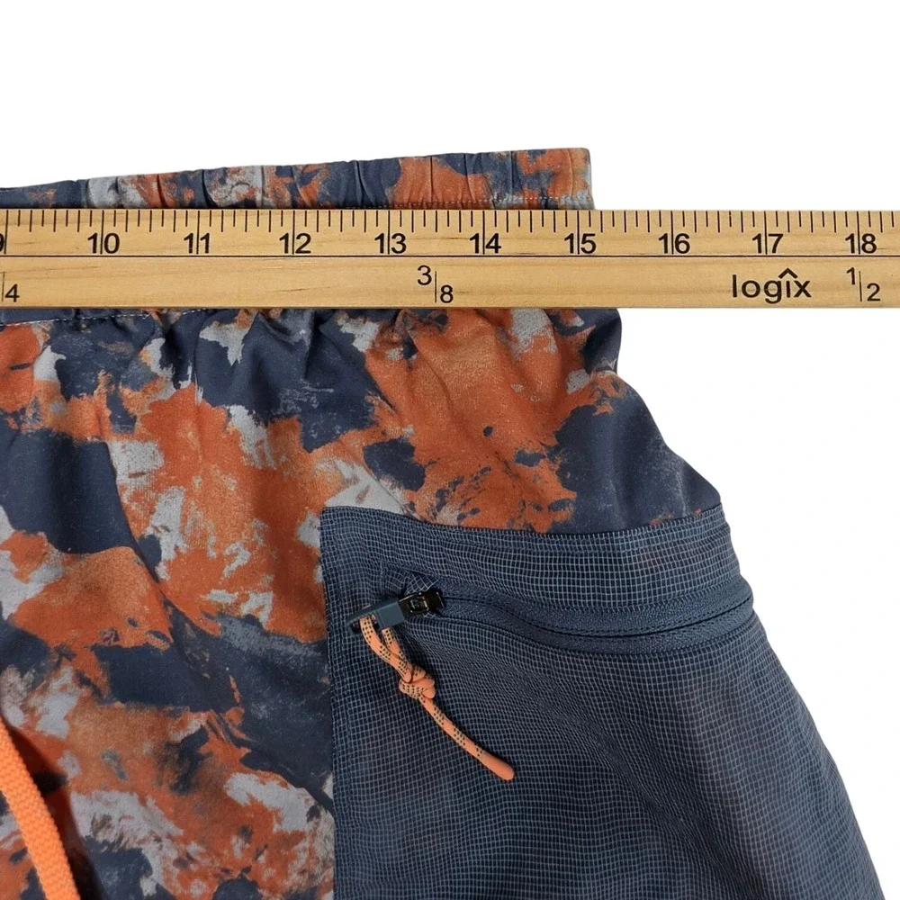 Lululemon Mens Camo Athletic Shorts Orange Blue Mesh Pocket LM7B06S Size M